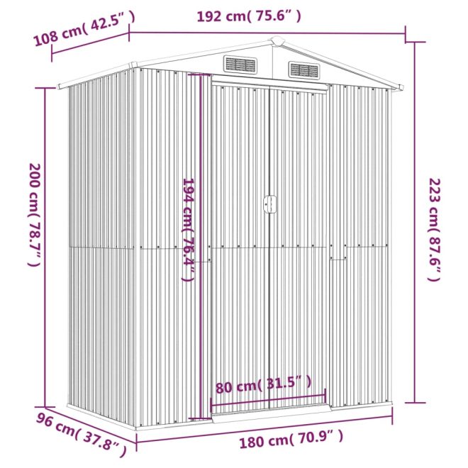 Garden Shed 192x108x223 cm Galvanised Steel – Green