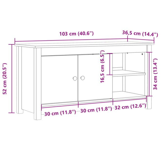 Waikanae TV Cabinet 103×36.5×52 cm Solid Wood Pine