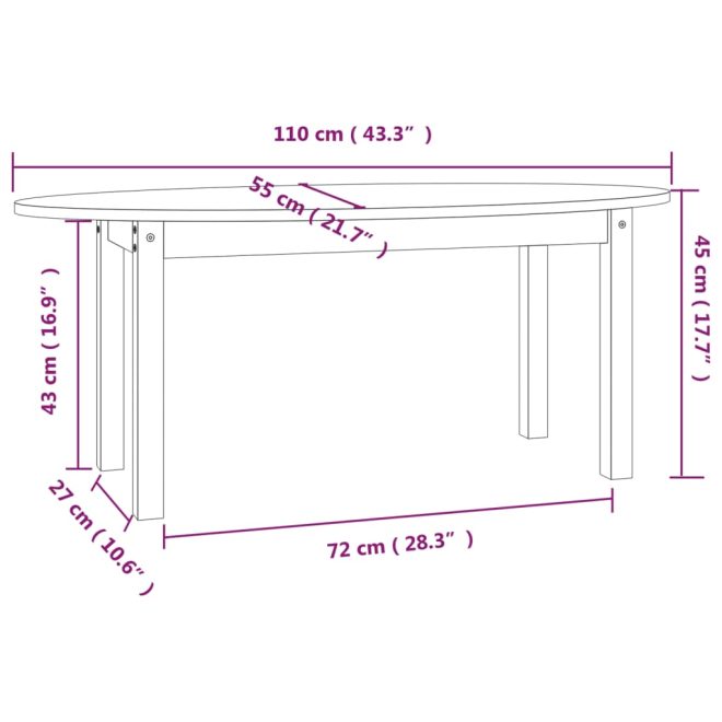 Coffee Table Solid Wood Pine – 110x55x45 cm