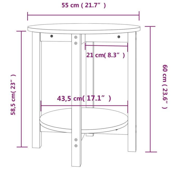 Coffee Table Solid Wood Pine – ? 55×60 cm