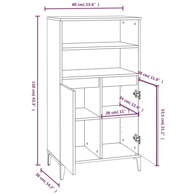 Highboard 60x36x110 cm Engineered Wood – White