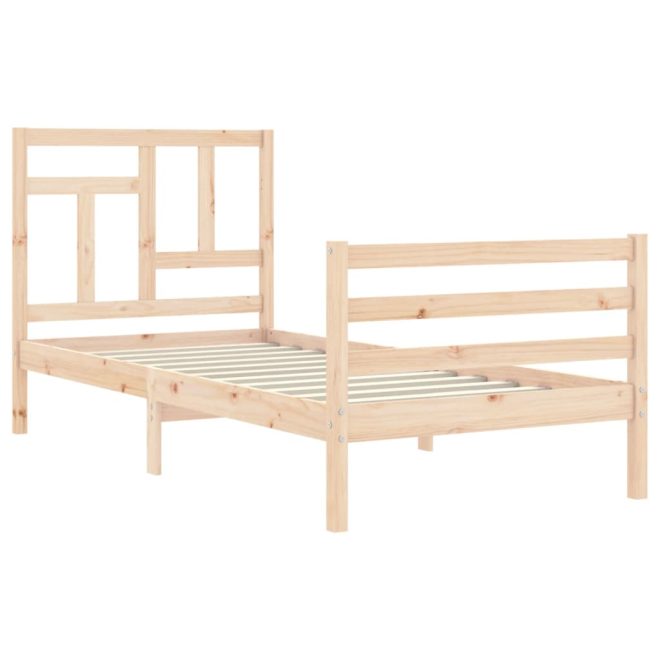 Bed Frame with Headboard Solid Wood – SINGLE, Brown