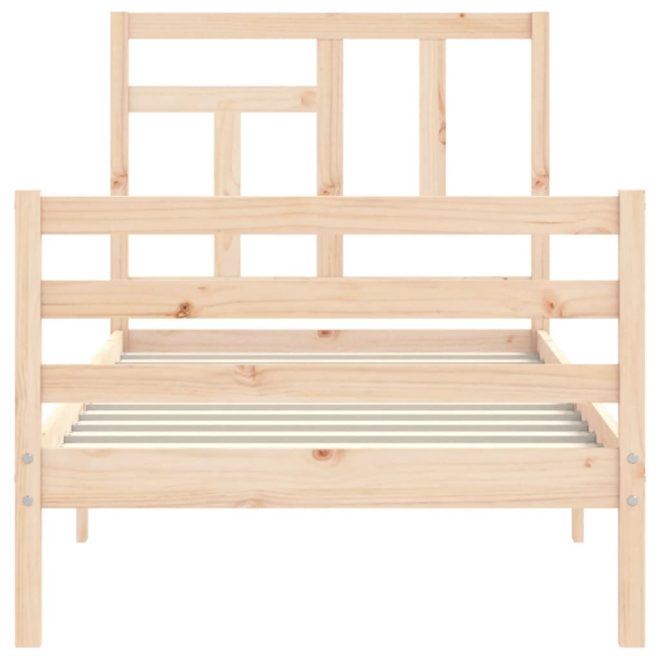 Bed Frame with Headboard Solid Wood – SINGLE, Brown