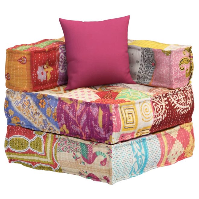 Bluffdale Modular Pouffe with Pillow Patchwork Fabric