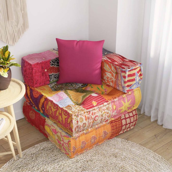 Bluffdale Modular Pouffe with Pillow Patchwork Fabric