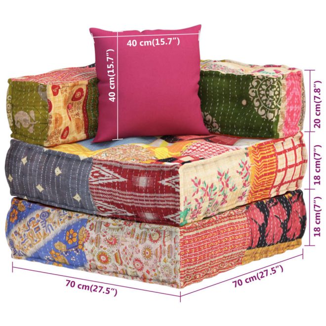 Bluffdale Modular Pouffe with Pillow Patchwork Fabric