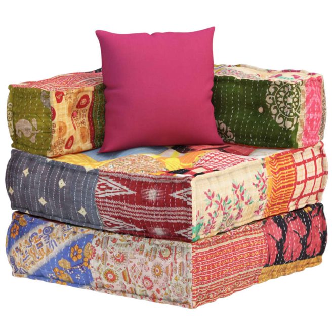 Bluffdale Modular Pouffe with Pillow Patchwork Fabric