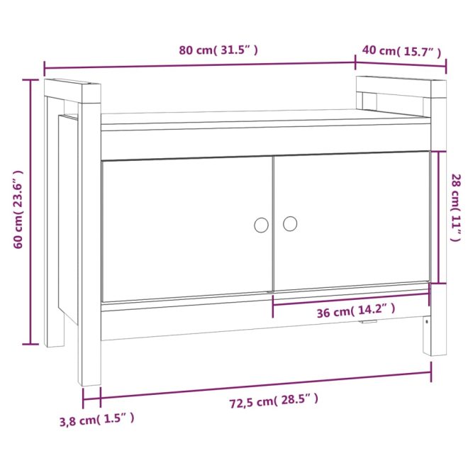 Hall Bench Solid Wood Pine – 80x40x60 cm