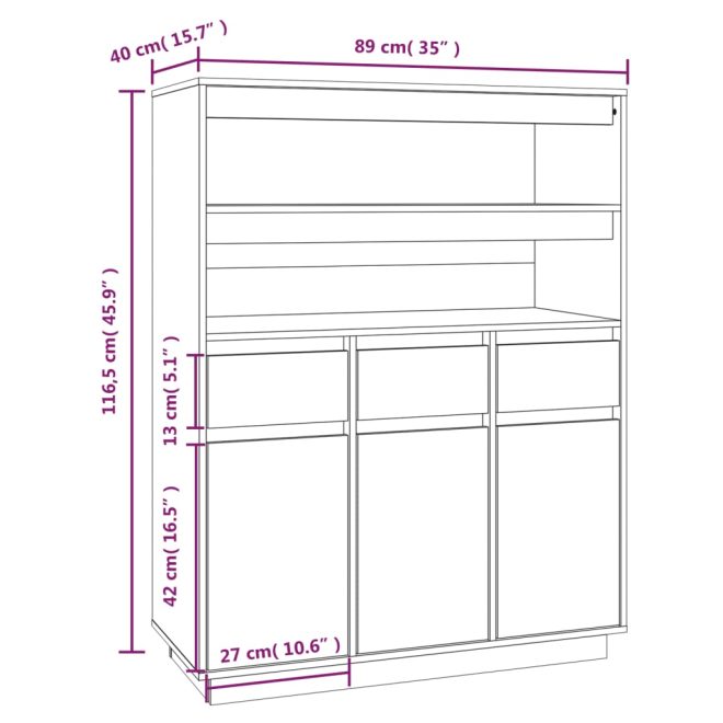 Highboard 89x40x116.5 cm Solid Wood Pine