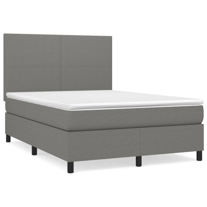 Box Spring Bed with Mattress Dark Grey Fabric – DOUBLE, Plain Design