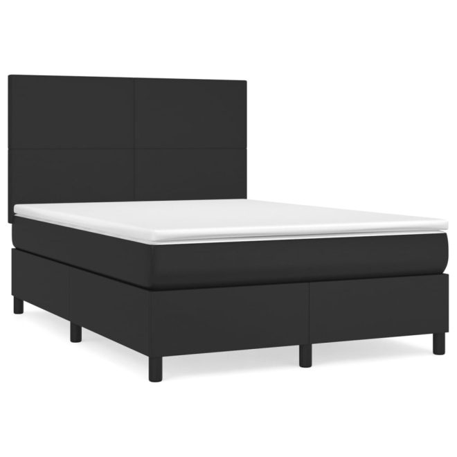 Box Spring Bed with Mattress Black Faux Leather – DOUBLE, Plain Design