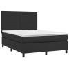 Box Spring Bed with Mattress Black Faux Leather – DOUBLE, Plain Design