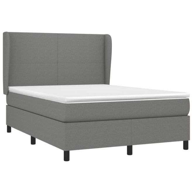 Box Spring Bed with Mattress Dark Grey Fabric – DOUBLE, Plain Design