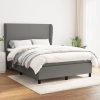 Box Spring Bed with Mattress Dark Grey Fabric – DOUBLE, Plain Design