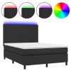 Box Spring Bed with Mattress&LED Black Faux Leather – DOUBLE, Plain Design