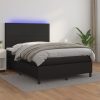 Box Spring Bed with Mattress&LED Black Faux Leather – DOUBLE, Plain Design