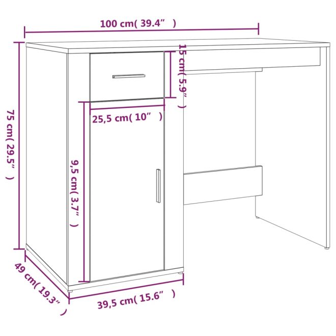 Desk 100x49x75 cm Engineered Wood – White