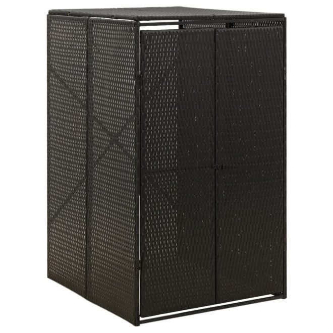 Single Wheelie Bin Shed 70x80x117 cm Poly Rattan – Black