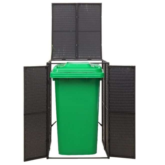 Single Wheelie Bin Shed 70x80x117 cm Poly Rattan – Black