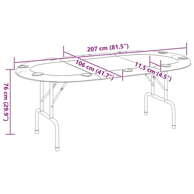 10-Player Folding Poker Table 206x106x75 cm – Green