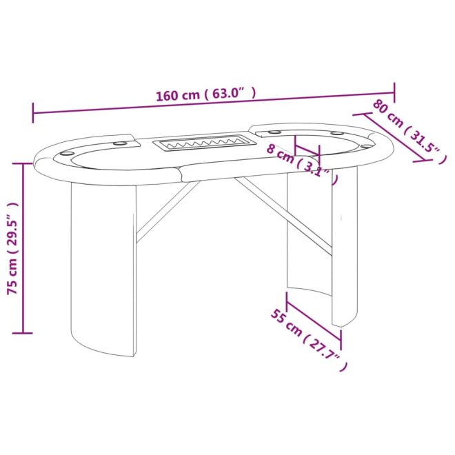 10-Player Poker Table with Chip Tray 160x80x75 cm – Green