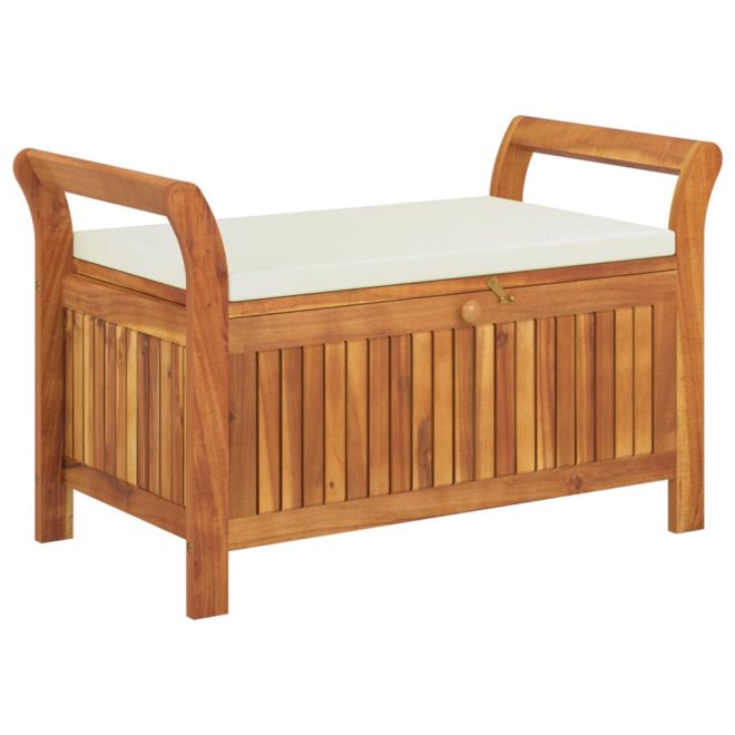 Garden Storage Bench with Cushion Solid Wood Acacia – 91x50x60 cm, White