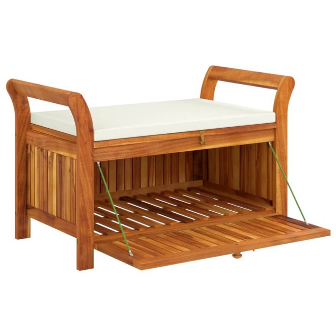 Garden Storage Bench with Cushion Solid Wood Acacia – 91x50x60 cm, White