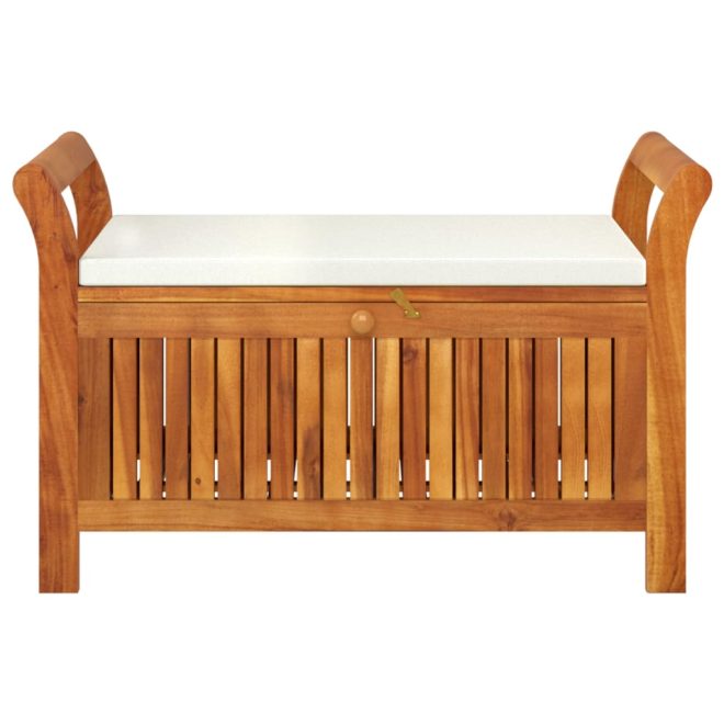 Garden Storage Bench with Cushion Solid Wood Acacia – 91x50x60 cm, White