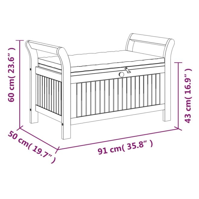 Garden Storage Bench with Cushion Solid Wood Acacia – 91x50x60 cm, White