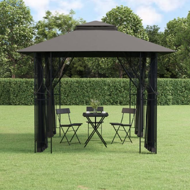 Gazebo with Sidewalls Anthracite Steel – 300x300x270 cm