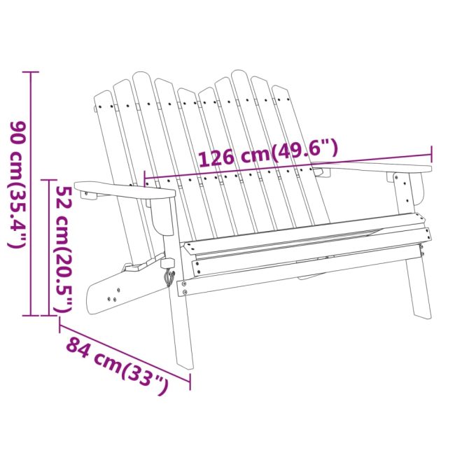 Adirondack Garden Bench 126 cm Solid Acacia Wood – Brown, Without Table