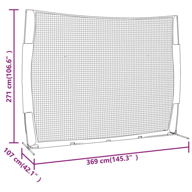 Portable Baseball Net Red and Black 369x107x271 cm Steel and Polyester