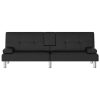 Sofa Bed with Cup Holders Faux Leather – Black