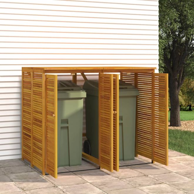 Double Garbage Bin Shed Solid Wood Acacia – 140x89x117 cm