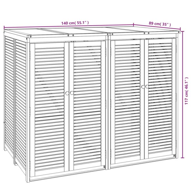 Double Garbage Bin Shed Solid Wood Acacia – 140x89x117 cm