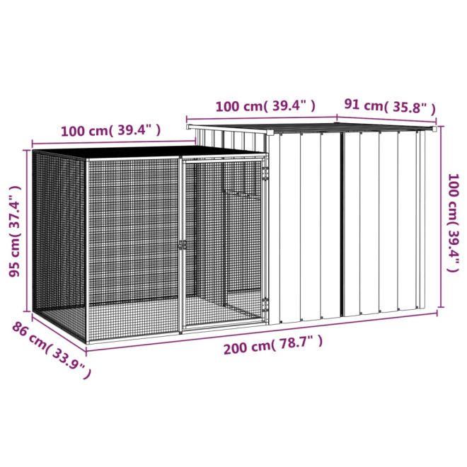 Rabbit Cage 200x91x100 cm Galvanised Steel – Anthracite