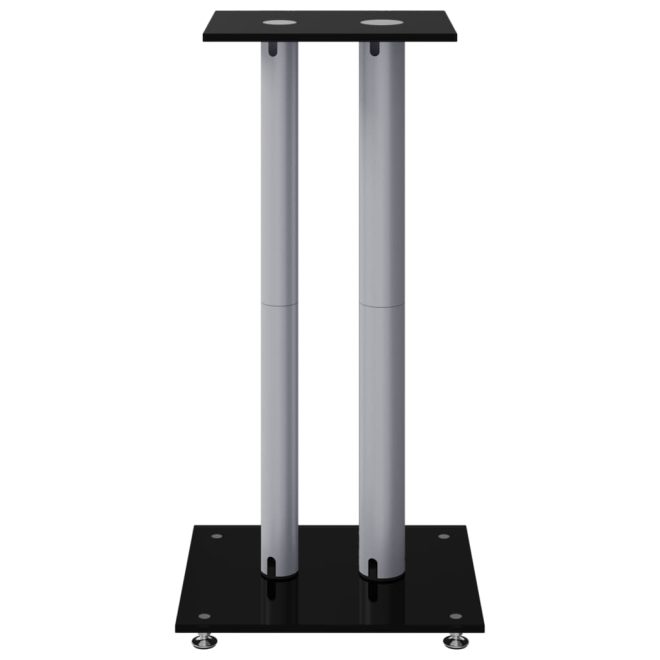 Speaker Stands 2pcs Black&Silver Tempered Glass 2 Pillars Design