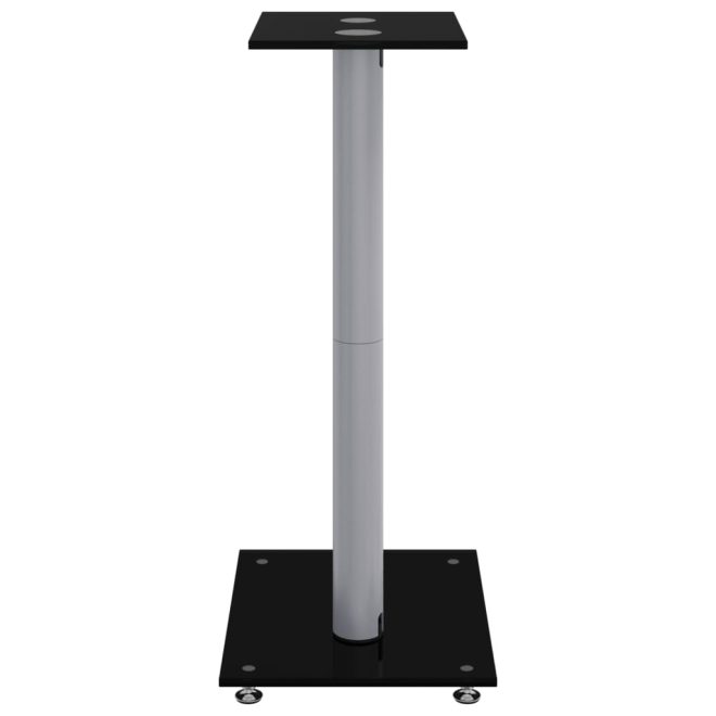 Speaker Stands 2pcs Black&Silver Tempered Glass 2 Pillars Design