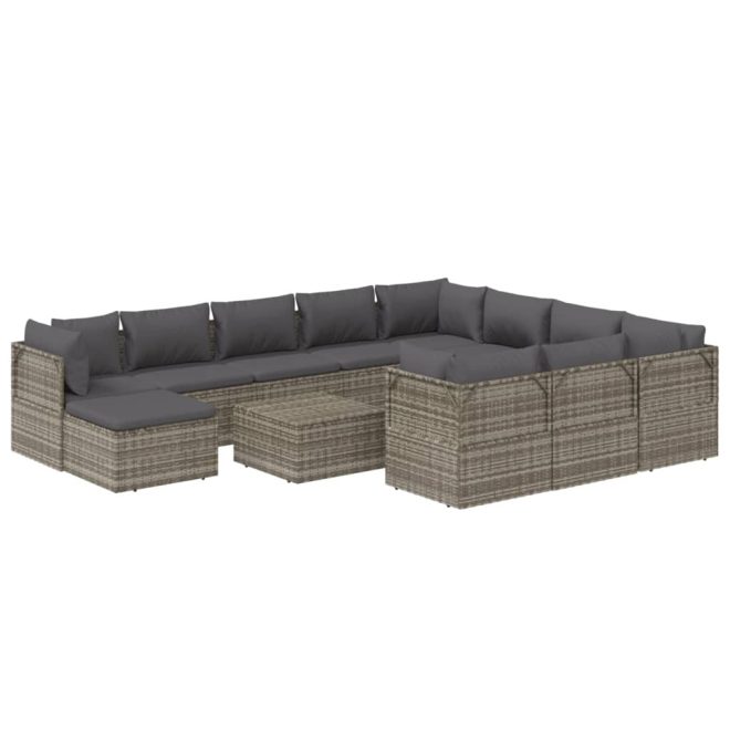 12 Piece Garden Lounge Set with Cushions Grey Poly Rattan