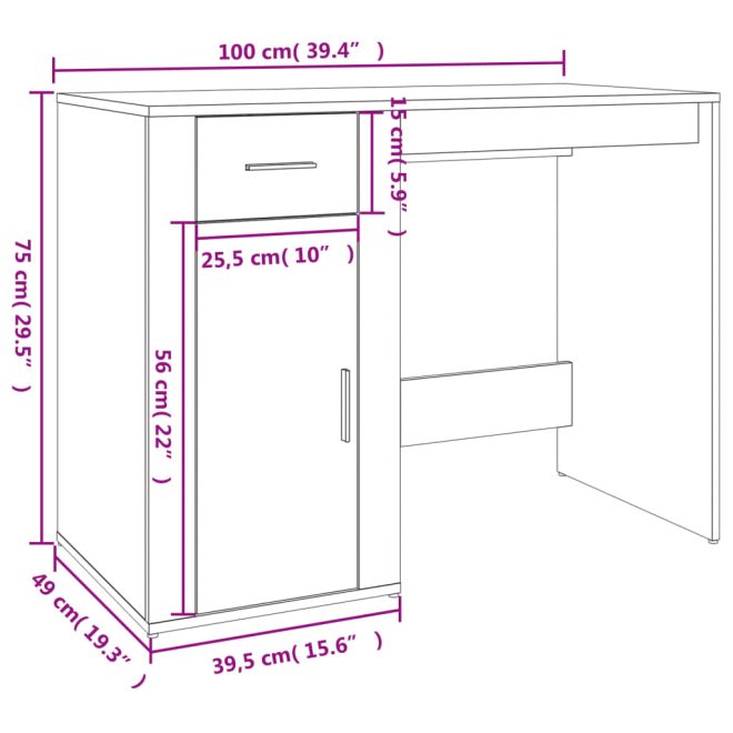 Desk with Cabinet Engineered Wood – White