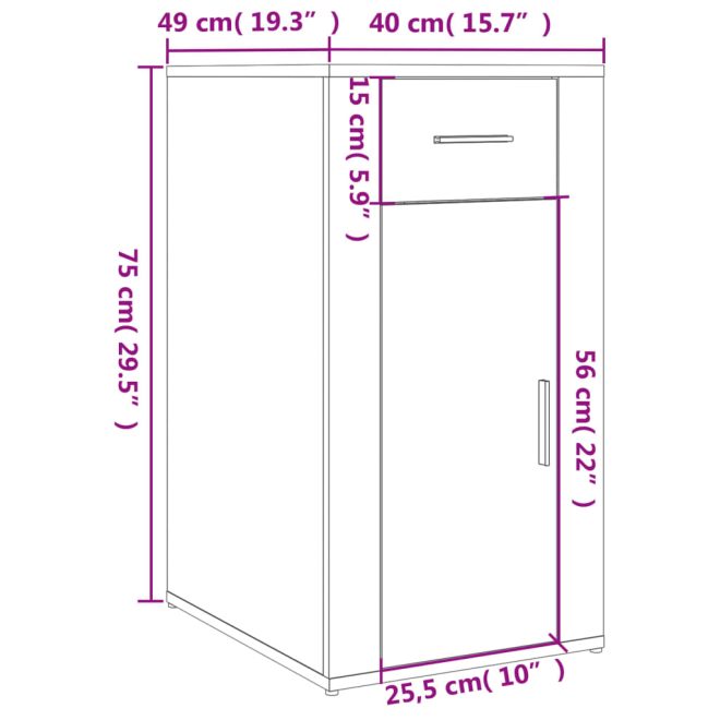 Desk with Cabinet Engineered Wood – White