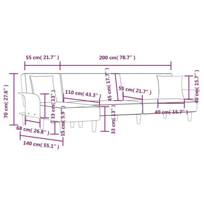 L-shaped Sofa Bed Dark Grey 279x140x70 cm Fabric