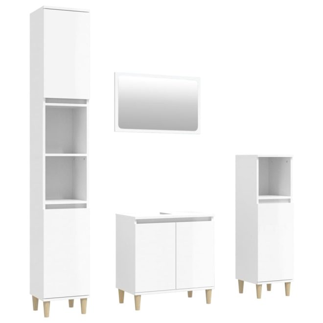 4 Piece Bathroom Furniture Set Engineered Wood – High Gloss White