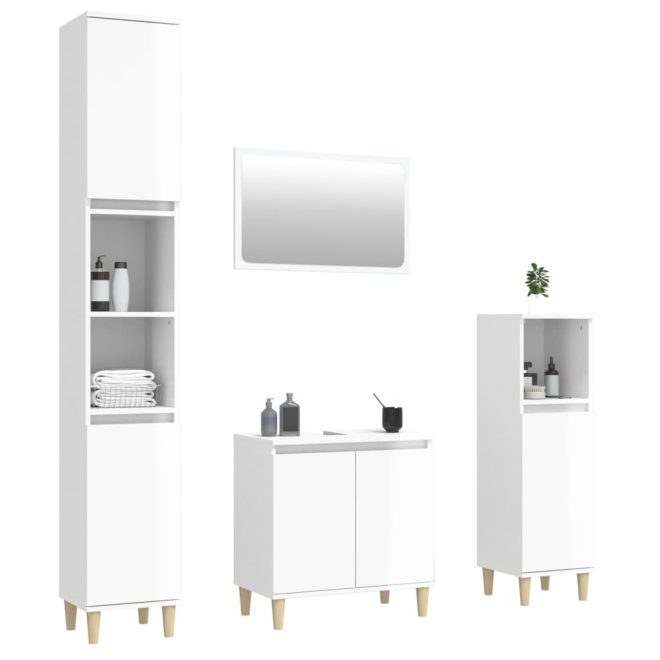 4 Piece Bathroom Furniture Set Engineered Wood – High Gloss White