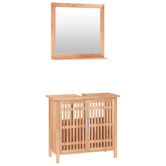 Bathroom Furniture Set Solid Wood Walnut – Mirror + Sink Cabinet