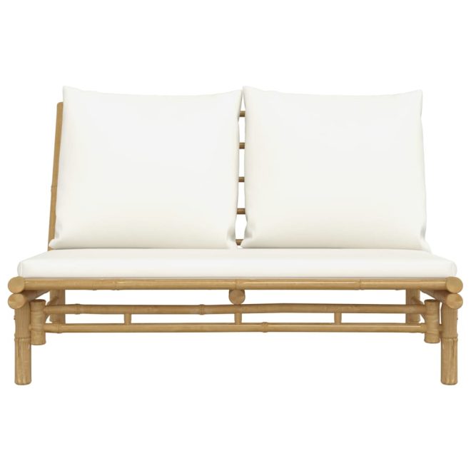 Garden Bench with Cushions Bamboo – Cream, Bench