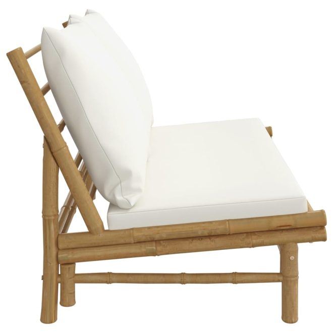 Garden Bench with Cushions Bamboo – Cream, Bench