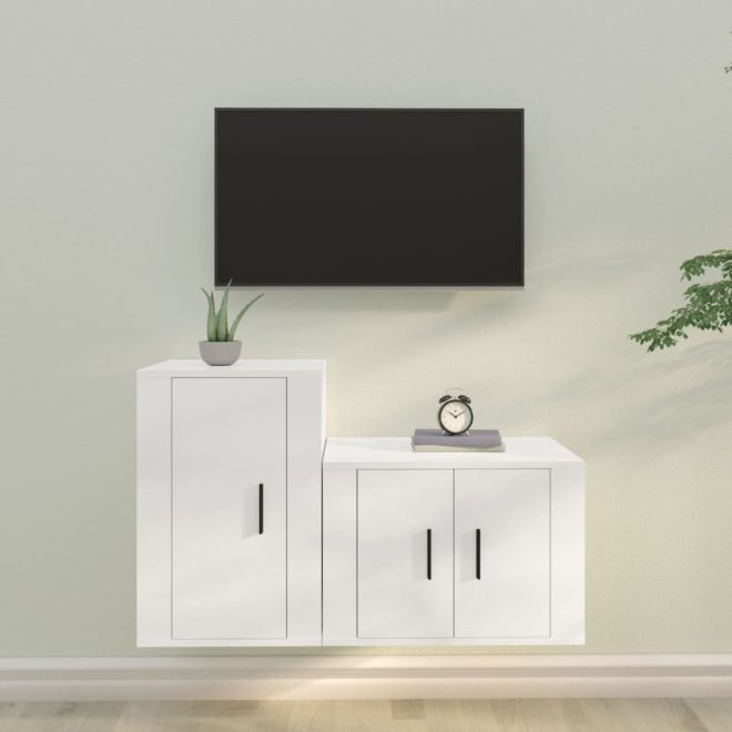 2 Piece TV Cabinet Set Engineered Wood – White