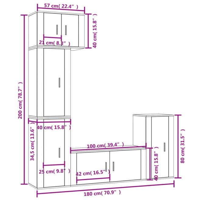 5 Piece TV Cabinet Set Engineered Wood – White