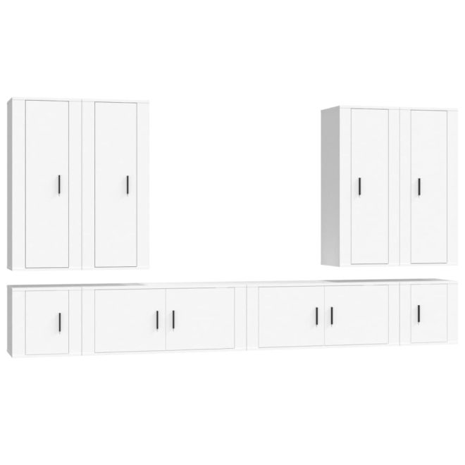 8 Piece TV Cabinet Set Engineered Wood – White